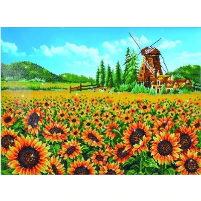 Image of DIAMOND DOTZ Painting, Beginner Kit, Canvas plactis, Sunflower Windmill, 77x57cm