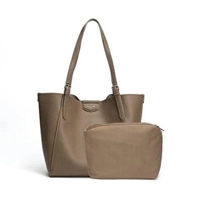 Image of David Jones Women&#039;s Large Tote Shopper Bag Set of 2 pcs Shoulder PU Leather Long Handle Shopping A4 Handbag Work Travel School Office Brown Taupe