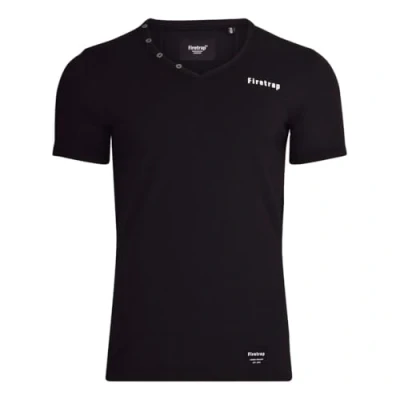 Image of Firetrap Mens Spirit V Neck T Shirt Short Sleeves Buttoned Collar Ribbed Top Casual Clothing Black S