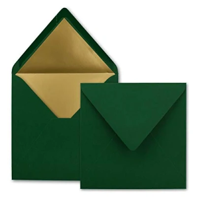 Image of FarbenFroh by Gustav Neuser 25 Pack Square Letter Envelopes 6.1&quot; x Dark Green Gold Paper Lined Wet Collage