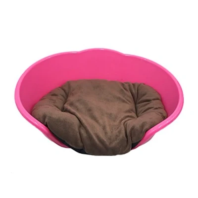 Image of KetoPlastics PINK SMALL PLASTIC DOG BED WITH BROWN CUSHION/HEAVY DUTY PET DOG/CAT/ANIMAL/SLEEP/BASKET MADE IN UK