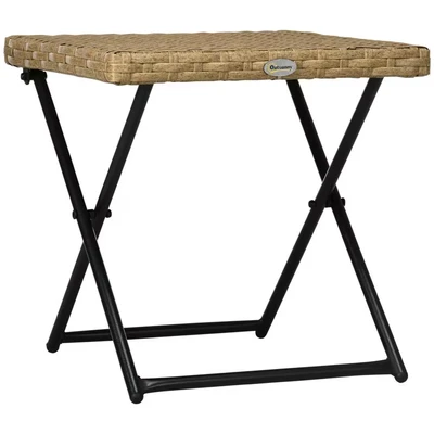 Image of Outsunny Garden Small Folding Square Rattan Coffee Table Bistro Balcony Outdoor Wicker Weave Side 40H x 40L 40Wcm Natural