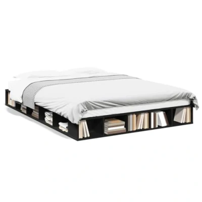 Image of vidaXL Black Engineered Wood Double Bed Frame 160x200cm with Plywood Slats Modern Bedroom Furniture
