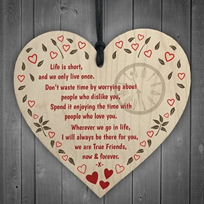 Image of RED OCEAN True Friends Forever Wooden Hanging Heart Friendship Love Gift Thank You Sign