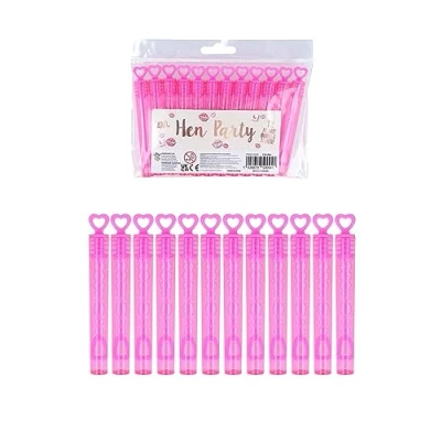 Image of Henbrandt Pack of 12 Hen Night Bubble Wands with Pink Heart Toppers 4ml Tubes Party Accessories Bag Fillers Wedding Favours Team Bride Bubbles for Bridal Shower and Do Favour