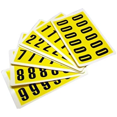 Image of Self Adhesive Labels Numbers 0 9 Easy Warehouse Identification Clean Peel Leaves No Residue Each Character is 38mm High X 21mm Wide 12 Characters Per Card in Yellow Color