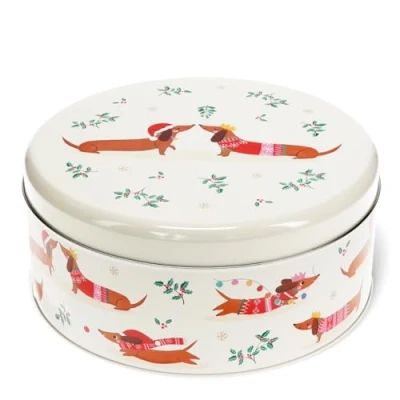 Image of Rex London Festive Sausage Dog Cake Storage Tin