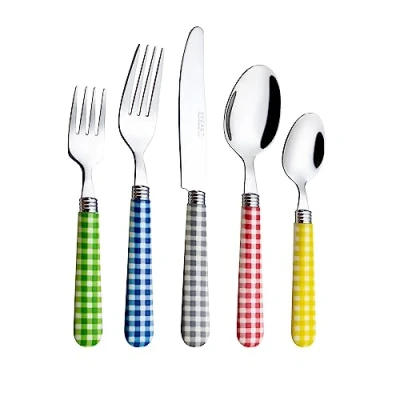 Image of Exzact Cutlery Set 20pcs Stainless Steel Gingham Coloured Handles Dishwasher Safe Serve for 4