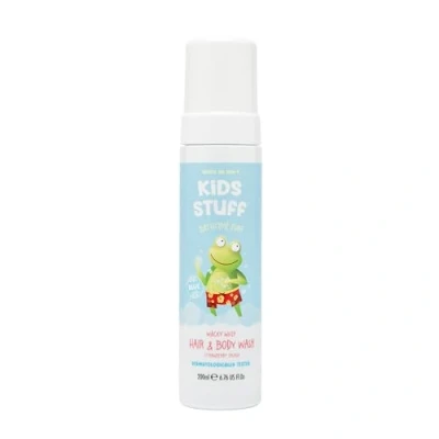Image of Kids Stuff Blue Wacky Whip Foaming Hair &amp; Body Wash with Strawberry Swirl Fragrance Dermatologically Tested Gently Cleanses Skin Vegan Cruelty Free 200ml