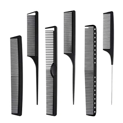 Image of 6 Pieces Carbon Fiber Hair Combs Set, General Styling Grooming Comb, Anti Static Heat Resistant Hairdressing Fine and Wide Tooth Barber Rat Tail Comb