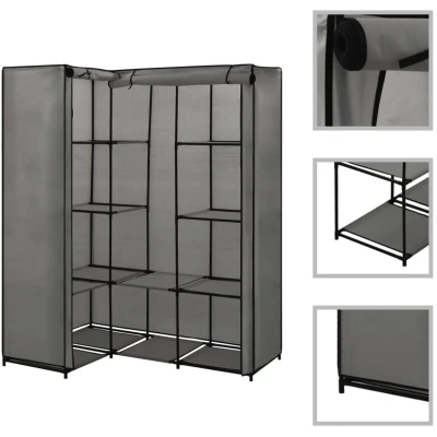 Image of vidaXL Durable Iron Frame Corner Wardrobe Premium Grey Fabric Cabinet with Enhanced Storage Space and Protective Cover Ideal for Bedroom, Modern Style
