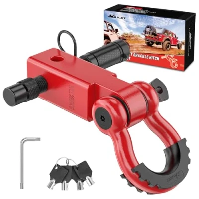 Image of Nilight Anti Theft Shackle Hitch Receiver 2Inch 45000 LBs Breaking Strength 3/4&quot; D Ring 5/8&quot; Trailer Lock Pin Heavy Duty Solid Towing Kit for Trucks Off Road (Red)