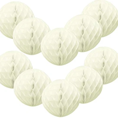 Image of Time to Sparkle 10 Pack Tissue Paper Honeycomb Balls Table Centrepiece Lantern Garland Wedding Decoration Ball ivory, 8&quot;(20cm)
