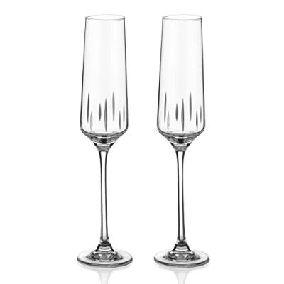 Image of DIAMANTE Premium Hand Cut Crystal Champagne Flute Pair &#039;Linea&#039; Collection Prosecco Glasses Set of 2