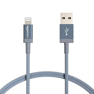 Image of Amazon Basics USB A to Lightning Charger Cable, Nylon Braided Cord, MFi Certified for Apple iPhone 14 13 12 11 X Xs Pro, Pro Max, Plus, iPad, 0.9 m, Dark Gray