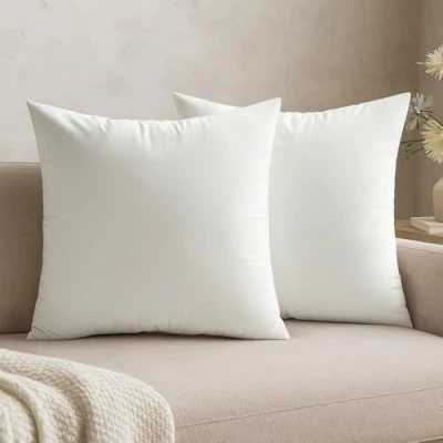 Image of Imperial Rooms Cushion Covers 45 x cm Pack of 2 Square Throw Velvet Pillow Cases Bedroom Decor for Sofa Living Room Car (White, 18 Inch)