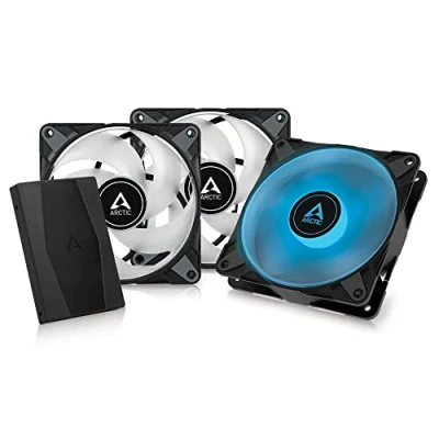 Image of ARCTIC P12 PWM PST RGB (3 Pack, incl. Controller) PC Fan, 120mm Case Optimized for static pressure, Semi passive: 200 2000 rpm, 12V 4 pin LED Black