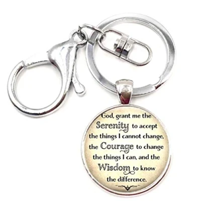 Image of Serenity Prayer Religion AA NA GA God Inspirational Quote Keychain Glass Cabochon Keyring
