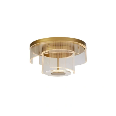 Image of Deco LED Flush Light, Gold Metal and Clear Acrylic