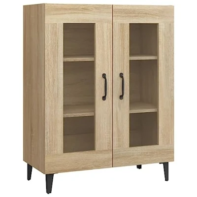 Image of vidaXL Engineered Wood Sideboard featuring Two Glass Doors and Spacious Storage, Sonoma Oak Finish, Perfect for Bedroom/Living Room, Industrial Style Size: 69.5 x 34 90 cm&#039;.