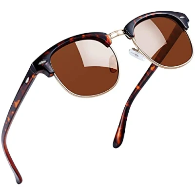 Image of Joopin Semi Rimless Polarised Sunglasses for Men, UV400 Protection Classic Horn Rimmed Half Frame Womens (Leopard Frame)