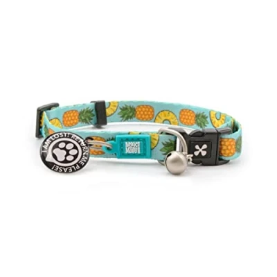Image of Max &amp; Molly Fun Whimsy Cat Collar w/Jingle Bell, Breakaway Safety Buckle, Adjustable Sizing Smart ID Personalized Tag for Girl or Boy Cats/Kittens, Sweet Pineapple Design