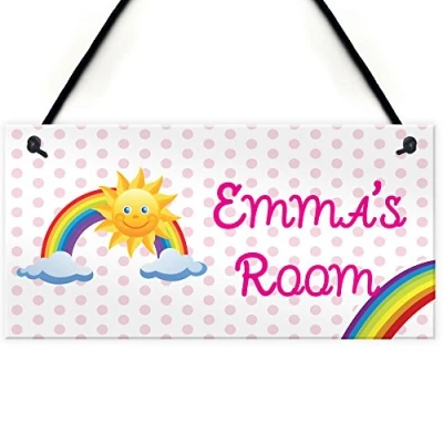 Image of RED OCEAN Rainbow Personalised Door Name Plaque Girls Bedroom Room Sign Princess Fairies