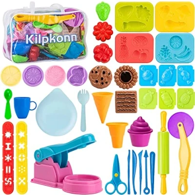 Image of Kilpkonn Dough Tools for kids, 40Pcs Sets Accessories, Molds Scissors Rolling Pin with Storage Bag, Kids Art Clay Gift Toddlers Boys Girls
