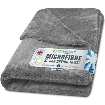 Image of Towelogy X04 Large Car Drying Towel Microfibre Edgeless 550gsm Super Absorbent 60x40cm (24x16in) Lint Free Detailing Cloth (1, Grey)