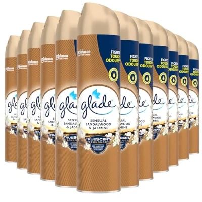 Image of Glade Air Freshener, Aerosol Room Spray, Sandalwood &amp; Jasmine, Pack of 12 (12 x 300ml)