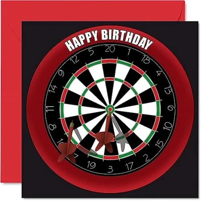 Image of Fun 58th Birthday Cards for Men Woman Dart Board Happy Card Dad Mum Grandad Nanny Grandma Uncle Auntie Cousin Friend, 145mm x Sports Darts Bday Greeting