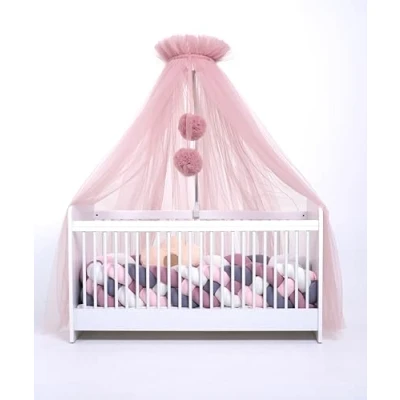 Image of Baby Bed Canopy Made of Tulle, for Cot, Princess Side Cot Baby, Mosquito Net, Room Decoration, Children&#039;s 165 cm Long, with Pompoms, Taupe (Dusky Pink)