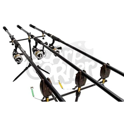 Image of Carp Fishing Set Up 3 Matching 12 FT 2.75 TC 2 Piece Rods &amp; Baitrunner Reels Pre Loaded Line
