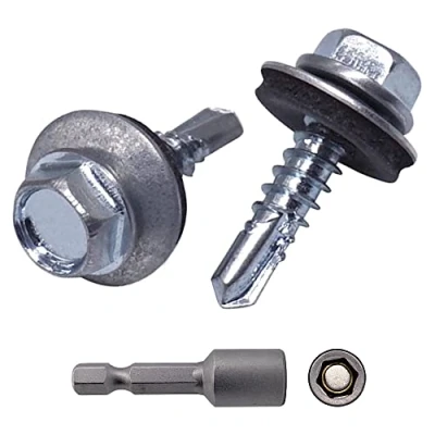 Image of (Pack of 30 pcs) DIN 7504 K Zinc Plated Steel 4.8 x 20 mm Self Drilling Screws With EPDM Washers, Hex Washer Head, Sheet Metal Screw, Tapping (30, mm)
