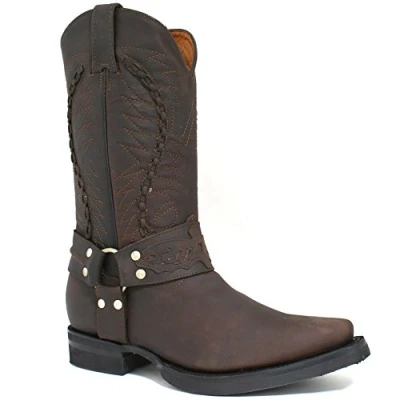 Image of Mens Grinders Galveston Dark Brown Leather Western Tall Cowboy Boots UK 7 (EU 41)
