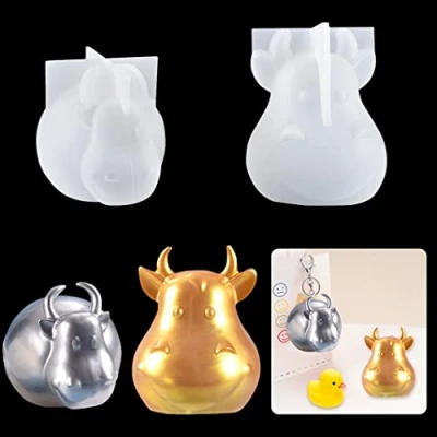 Image of Rolin Roly 2Pcs Resin Cattle Moulds Animal Epoxy Mould 3D Calf Jewelry Silicone Mold Keychain Pendant Casting Molds DIY for Handmade Craft Making Home Decoration