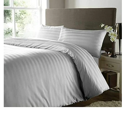 Image of RAYYAN LINEN Satin Stripes Duvet Cover Set 100% Egyptian Cotton 400 Thread Count Luxury Hotel Quality with Pillowcases (White, Single)
