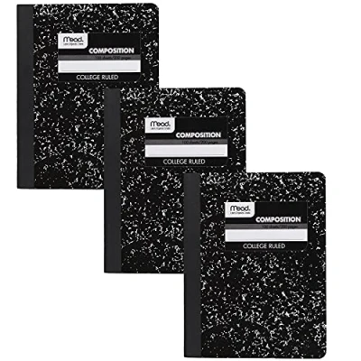 Image of Mead Composition Notebooks, 3 Pack, College Ruled Paper, 9 3/4&quot; x 7 1/2&quot;, 100 Sheets per Comp Book, Black Marble (38111)