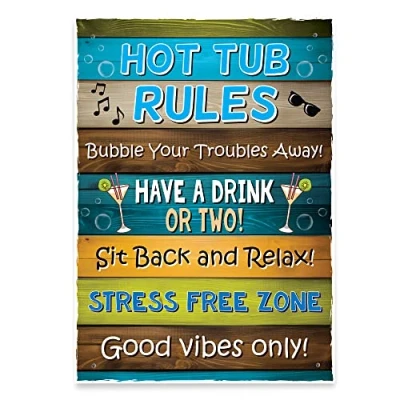 Image of Red Ocean Funny Hot Tub Rules Wall Plaque Novelty Outdoor Garden Sign For Outside Accessories Spa Home Decor Signs