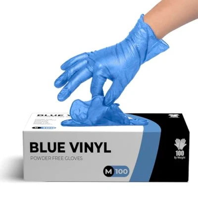 Image of K MART Gloveman Blue Vinyl Disposable Gloves (Box of 100) (Medium)