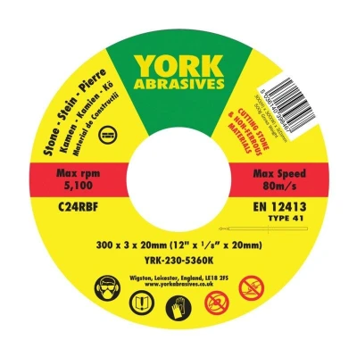 Image of York 300 X 3 20MM C24 R BF Reinforced Silicon Carbide Stone Cutting Disc, Flat Type 41