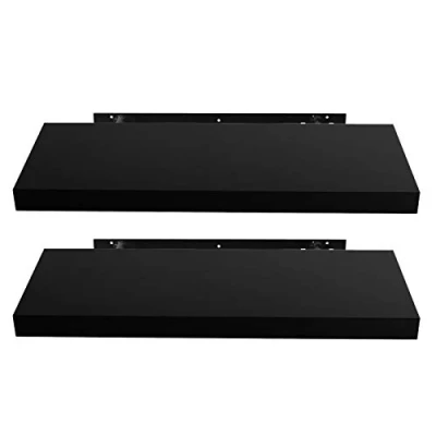 Image of EUGAD Pack of 2 Floating Shelves Wall Corner Storage Invisible Mounting Bookshelves Black 60cm Long