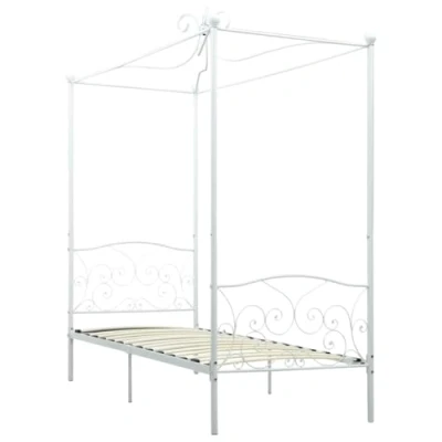 Image of vidaXL Canopy Bed Frame Elegant Metal Design, White, 209x97.5x198cm, Suitable for 90x200cm Mattress Enhance Your Bedroom Decor