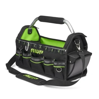 Image of AWP 18&quot; Pro Tool Tote Water Resistant Bag with Rotating Handle, Removable Shoulder Strap and 15 Storage Pockets