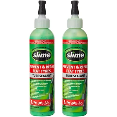 Image of Slime 10015 9 Bike Tube Puncture Repair Sealant, Prevent and Repair, suitable for all Bicycles, Non Toxic, Eco Friendly, 237 mL (8oz) bottle, 2 pack