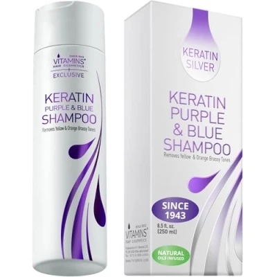 Image of Vitamins Keratin Purple Toning Shampoo New Violet Blue Brassiness Hair Toner for Blonde Bleached Platinum Silver White Grey Ash Gray Colored Brassy