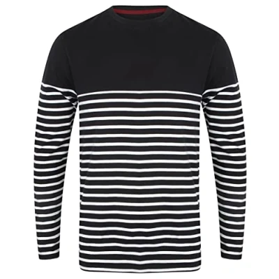 Image of COOZO Unisex Long Sleeve Breton Striped T Shirt Navy/White XL