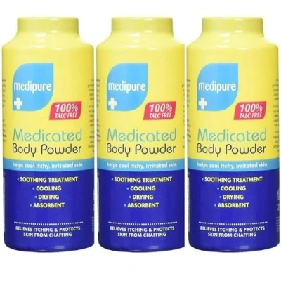 Image of 3 x 200g Medipure Medicated Body Powder 100% Talc Free Soothing Treatment New