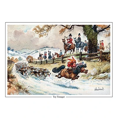 Image of Thelwell Toy Trumpet Large A5 horse, pony and hunting themed greeting card with envelope. Great for club kids