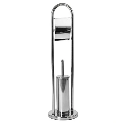 Image of Bath Vida Toilet Brush And Paper Holder Round Base Stainless Steel Bathroom Stand